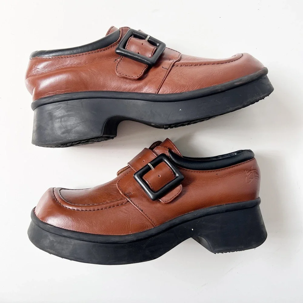 John Fluevog Harmony Chunky Platform Mary Janes Loafers Size 7 Brown Leather